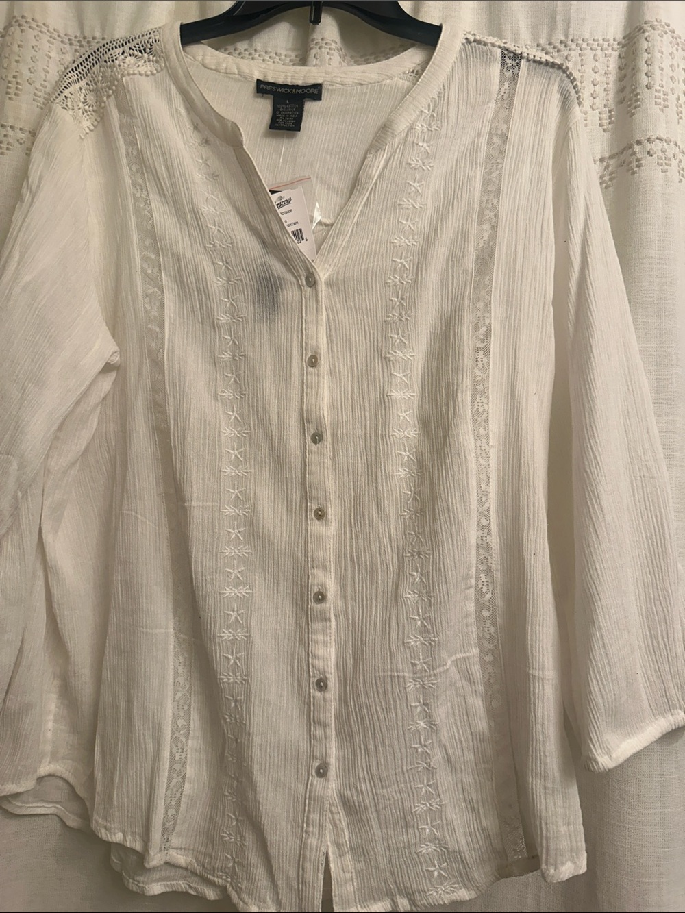Preswick & Moore Cotton Embroidered Blouse in White Size Large NWT